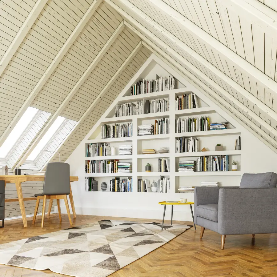 901 Attic Space Built In Bookshelf